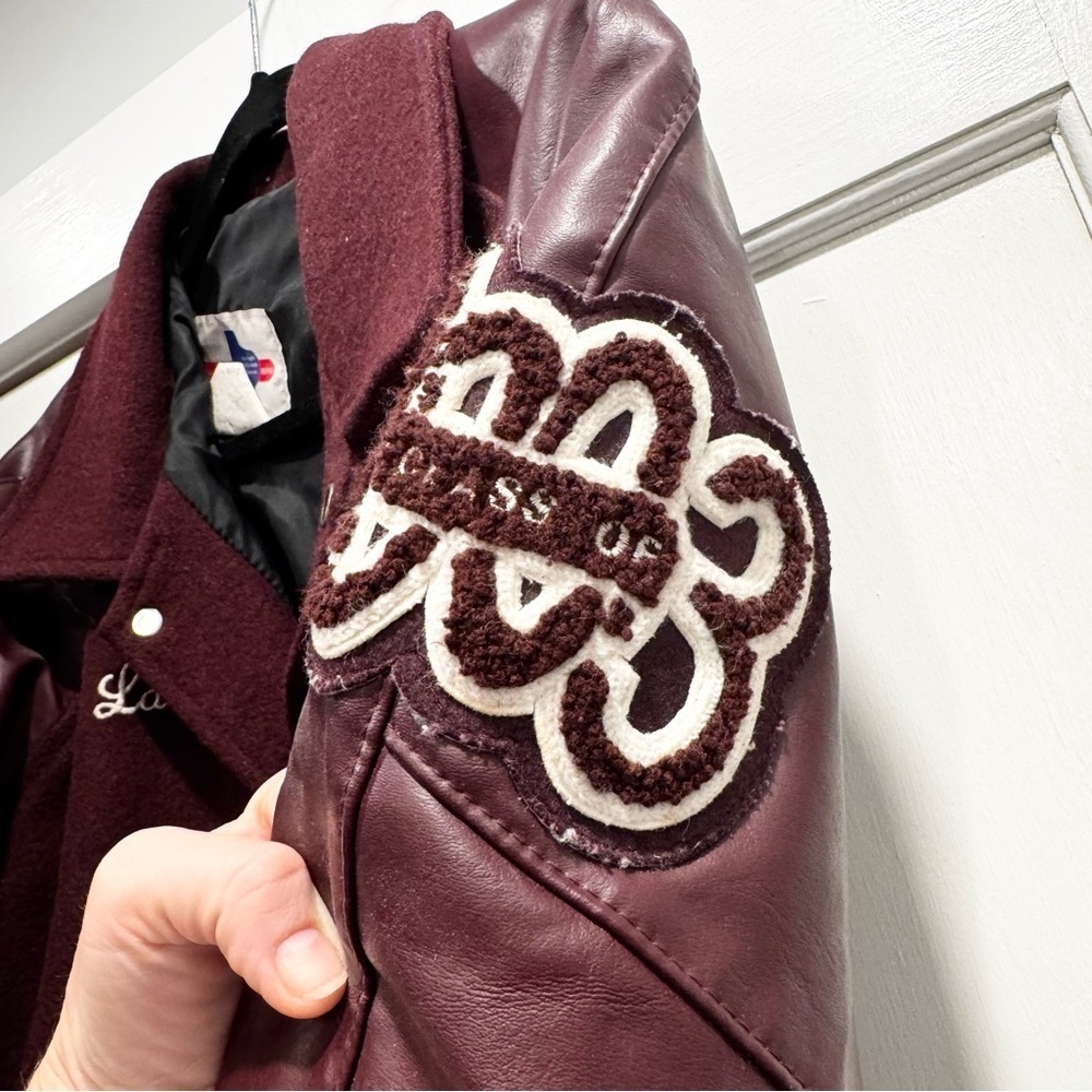 Vintage Authentic Y2K leather letterman jacket maroon small medium 90s Varsity - Picture 6 of 10
